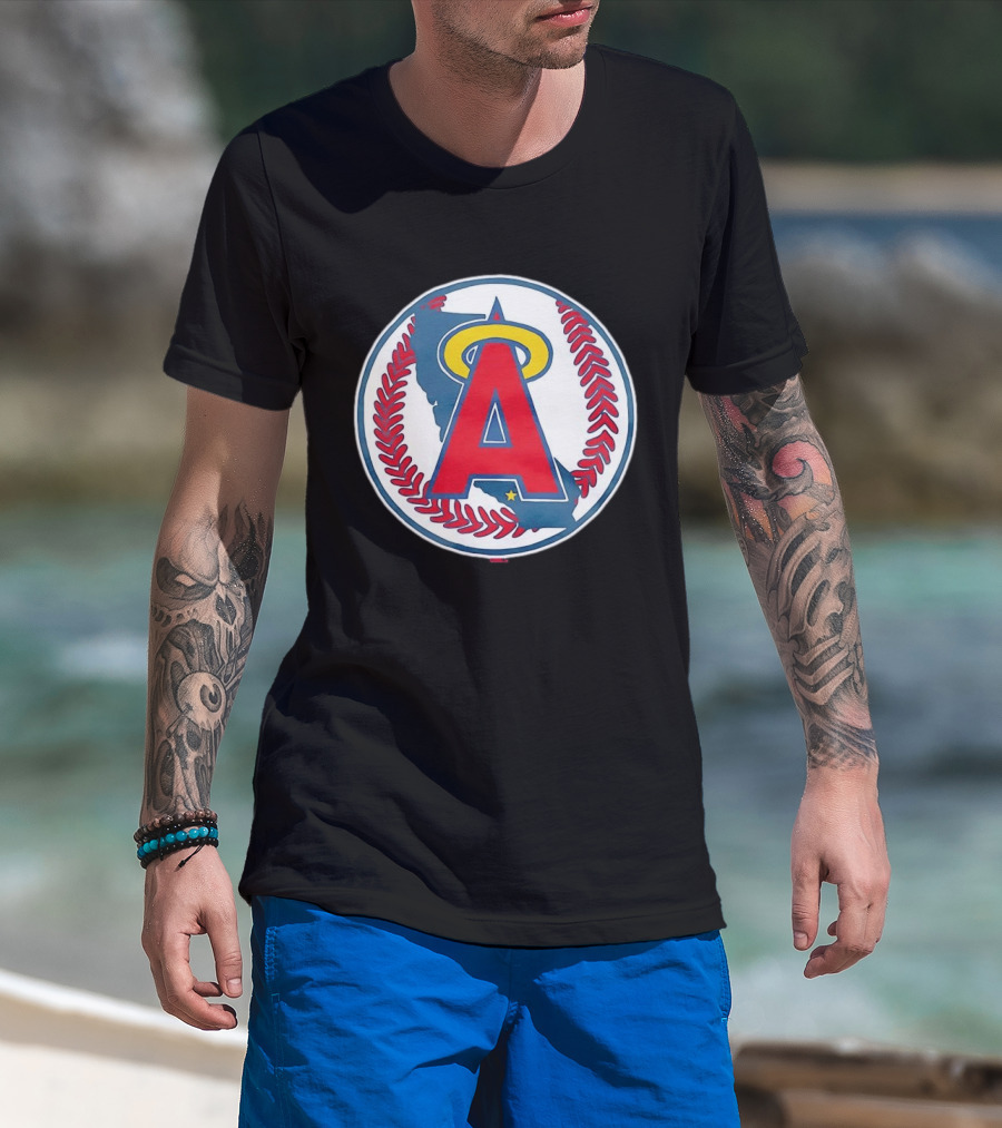 Los Angeles Angels Classic Halo A Baseball Emblem California Map T-Shirt