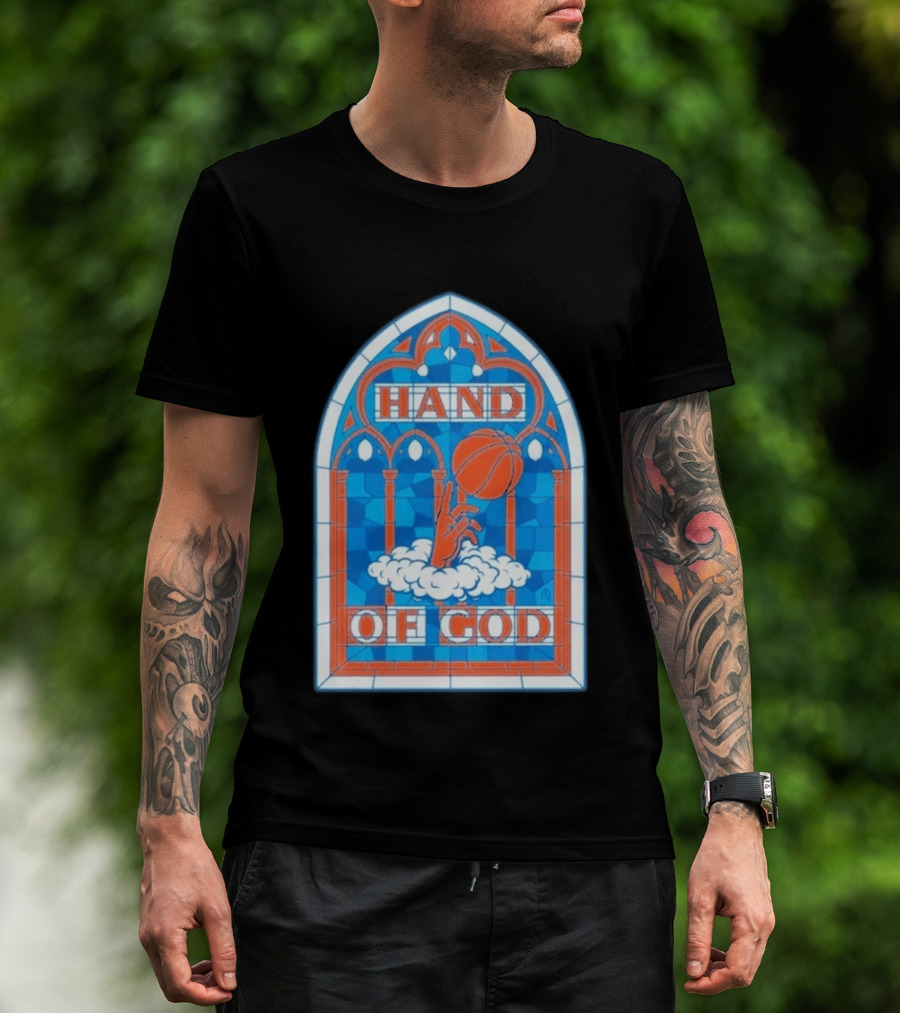 New York Knicks Basketball Stained Glass Hand Of God T-Shirt