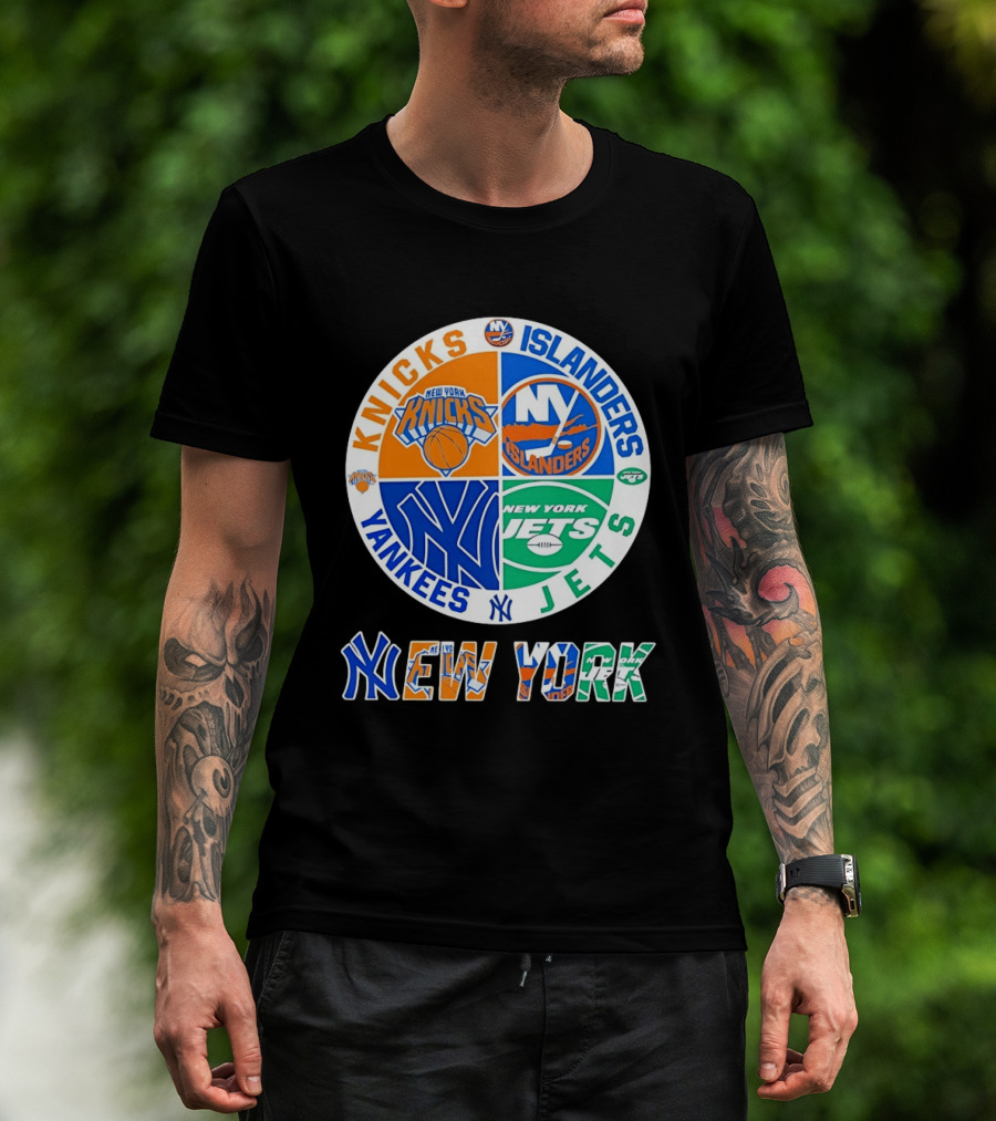 Knicks Islanders Yankees Jets New York Sports Teams Quadrant T-Shirt