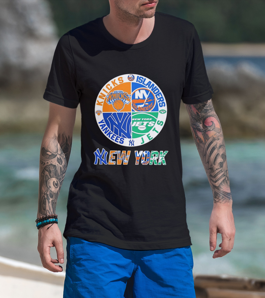Knicks Islanders Yankees Jets New York Sports Teams Quadrant T-Shirt
