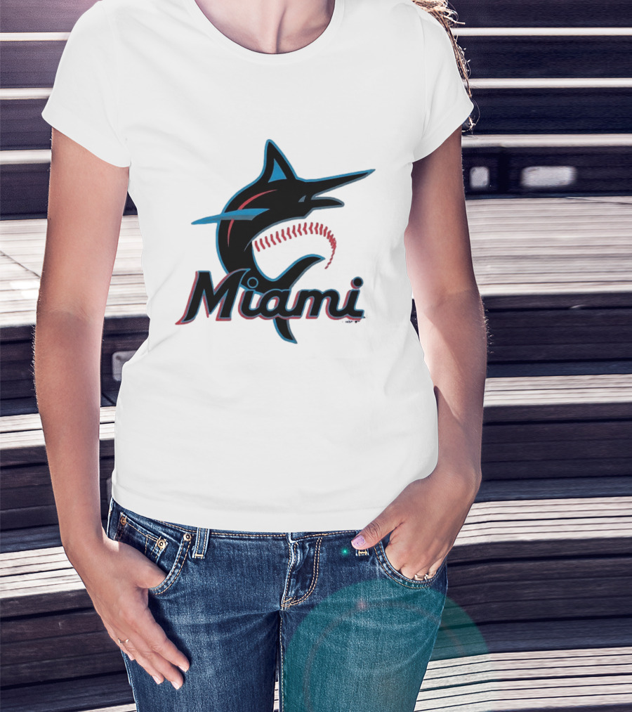 Miami Marlins Marlin Leaping Fish Miami Script T-Shirt