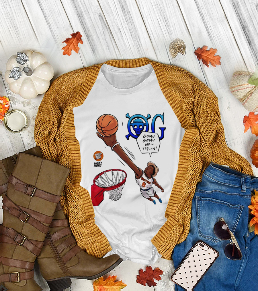 OG Anunoby x One Piece Luffy New York Knicks 2026 Gomu Gomu No Tip In Comic T-Shirt