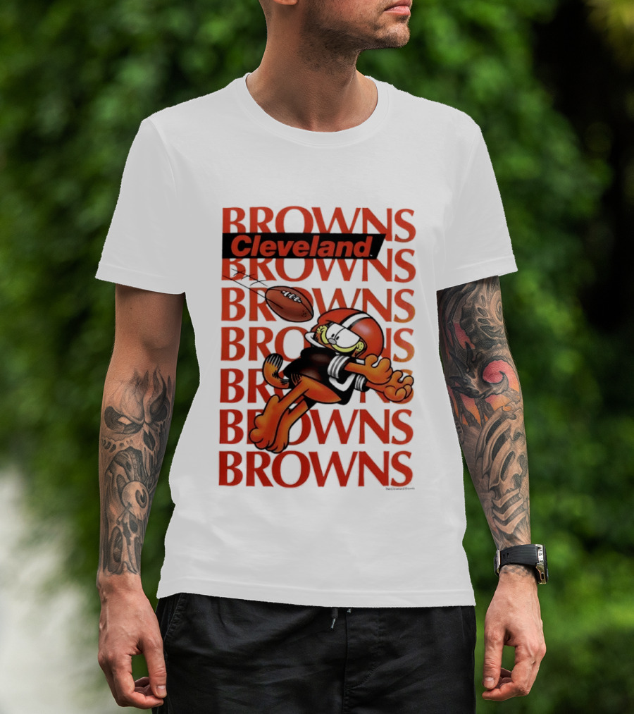 Browns Football Cleveland Orange Cat Kicking Touchdown T-Shirt