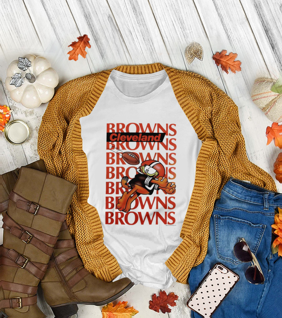 Browns Football Cleveland Orange Cat Kicking Touchdown T-Shirt