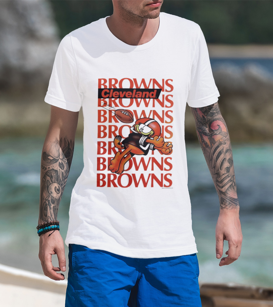 Browns Football Cleveland Orange Cat Kicking Touchdown T-Shirt