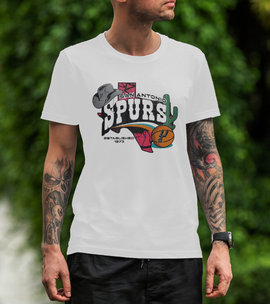 San Antonio Spurs Established 1973 Texas Cowboy Hat Cactus Basketball Team T-Shirt