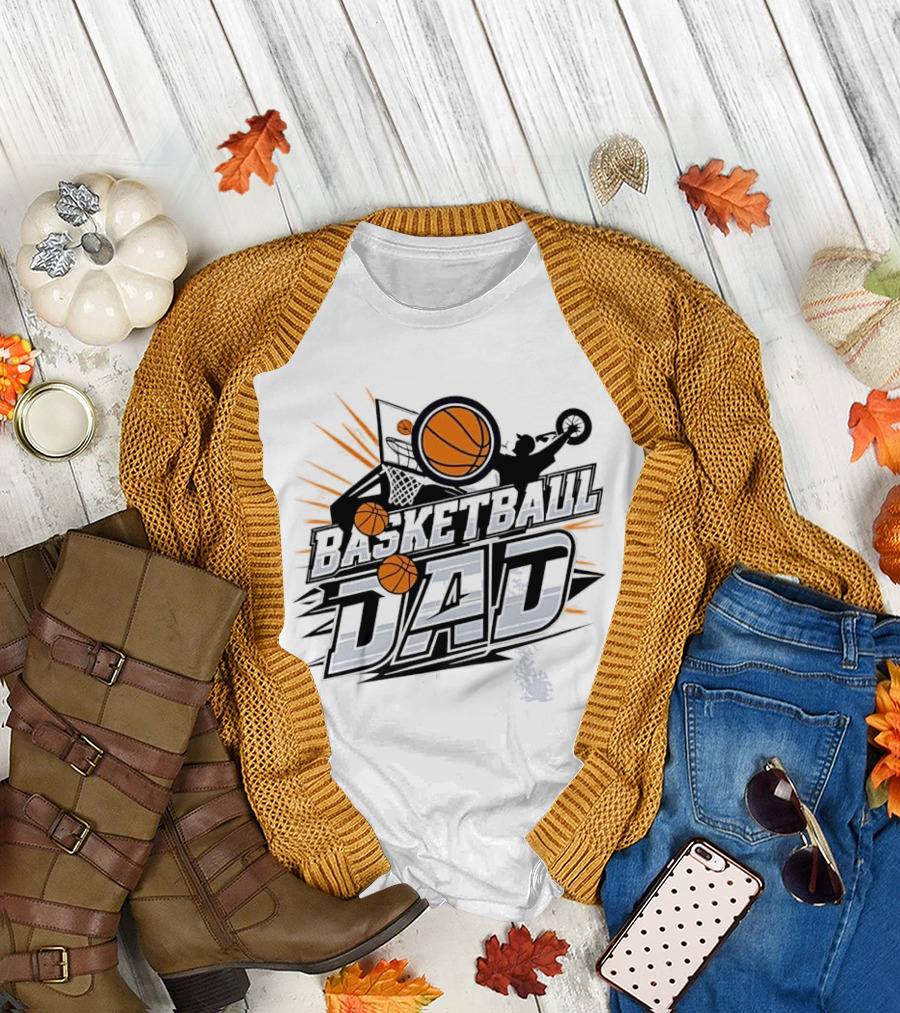 Basketball Dad Action Hoop Flying Ball Slam Dunk Sports T-Shirt