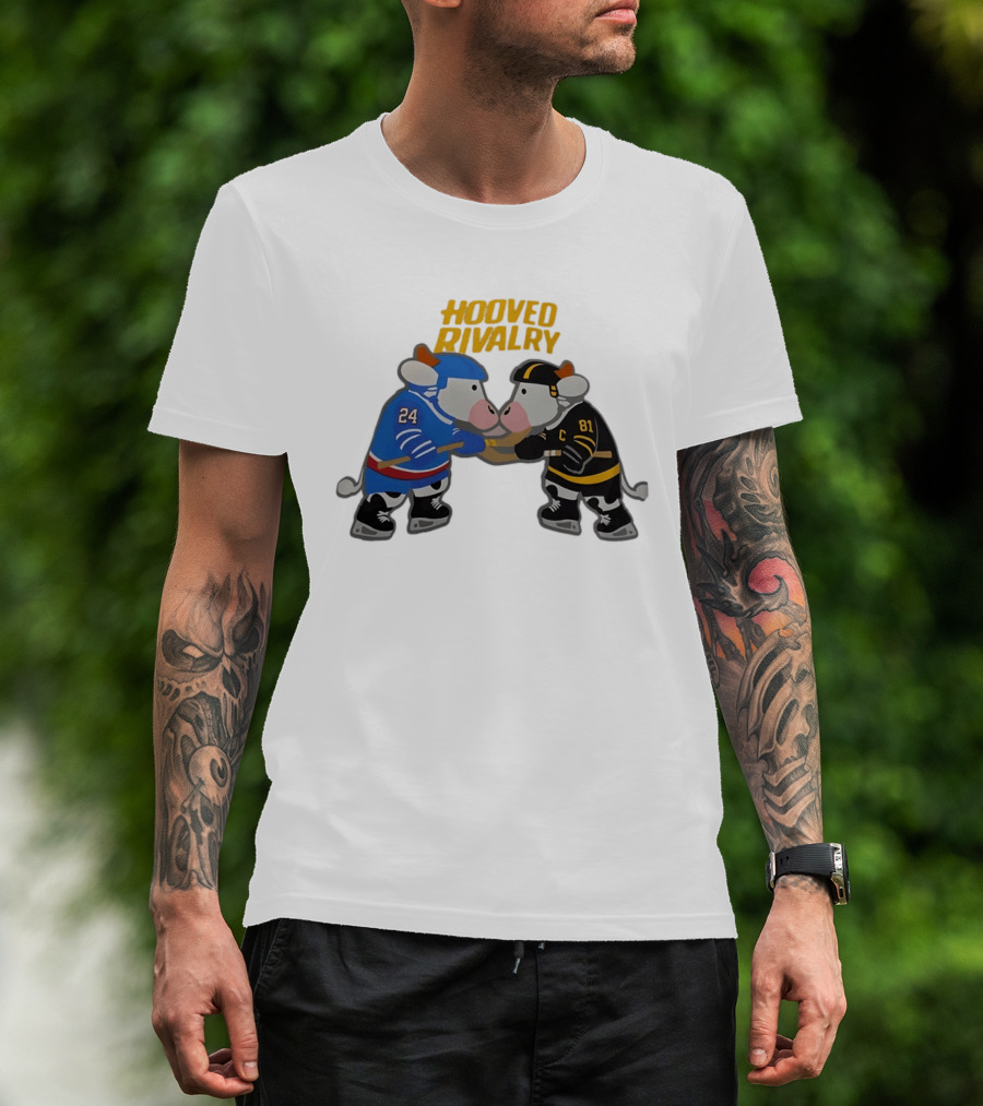 Hooved Rivalry Cow Hockey Players 24 And 81 Faceoff T-Shirt