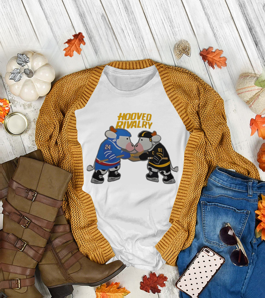 Hooved Rivalry Cow Hockey Players 24 and 81 Faceoff T-Shirt