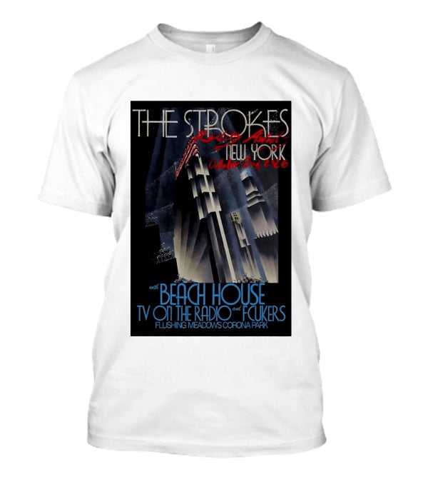 The Strokes New York Concert October 2026 Flushing Meadows Corona Park With Beach House TV On The Radio Fcukers Deco Cityscape T-Shirt