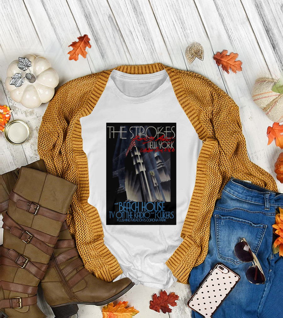 The Strokes New York Concert October 2026 Flushing Meadows Corona Park With Beach House TV On The Radio Fcukers Deco Cityscape T-Shirt
