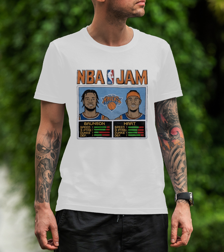 Jalen Brunson Josh Hart New York Knicks NBA Jam Retro Basketball Game T-Shirt