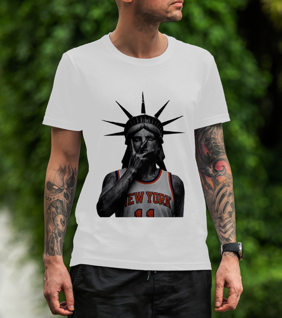 New York Knicks Jalen Brunson Statue Of Liberty Basketball Legend The Wait Is Over T-Shirt