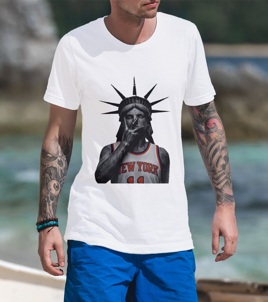 New York Knicks Jalen Brunson Statue Of Liberty Basketball Legend The Wait Is Over T-Shirt