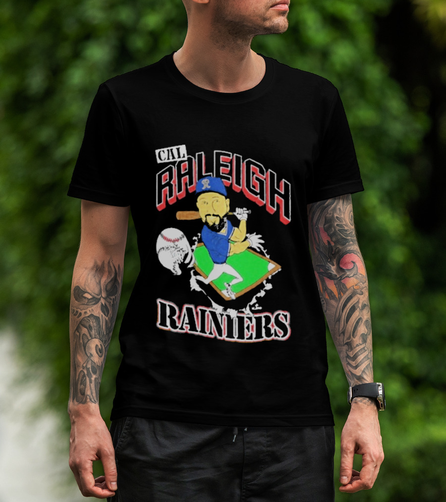 Cal Raleigh Rainiers Baseball Catcher Player Caricature T-Shirt