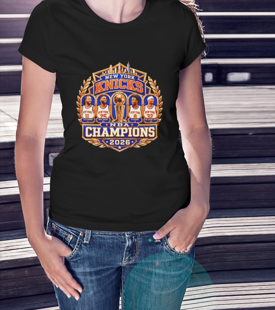 New York Knicks NBA Champions 2026 Jalen Brunson Mikal Bridges OG Anunoby Karl Anthony Towns T-Shirt