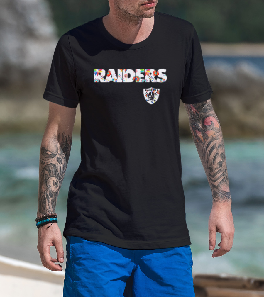 Raiders Dia De Los Muerto 2025 Floral Skull NFL Team T-Shirt