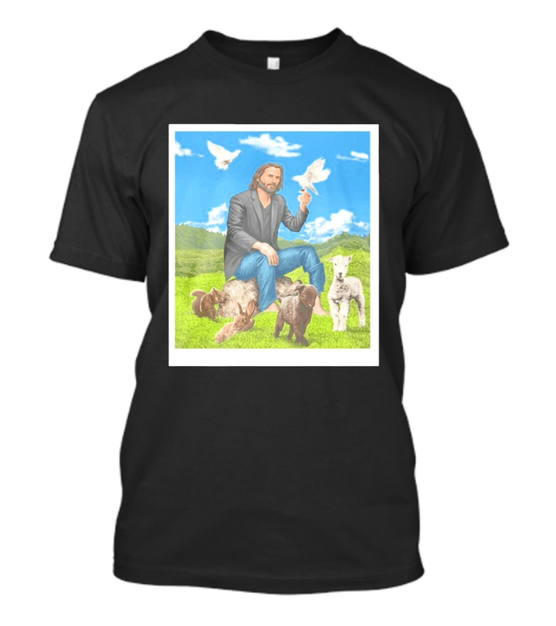 Keanu Reeves Surrounded By Animals In Peaceful Steppe Landscape T-Shirt