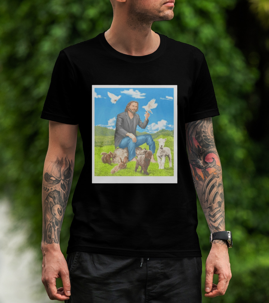 Keanu Reeves Surrounded By Animals In Peaceful Steppe Landscape T-Shirt
