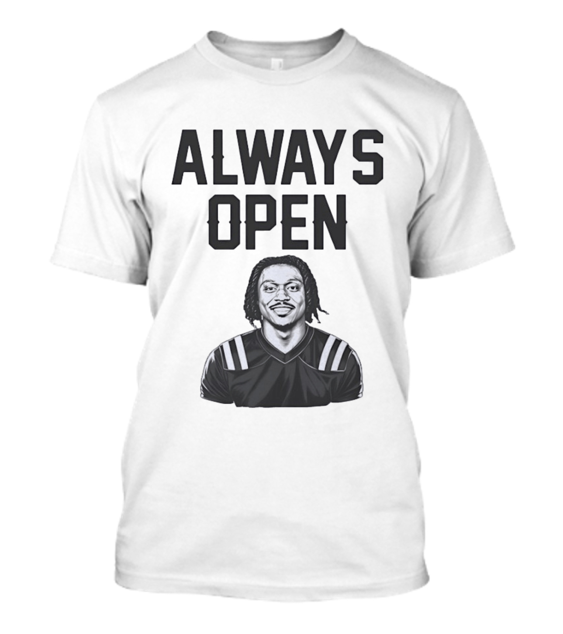 Always Open Bold Text With Cartoon Football Player T-Shirt