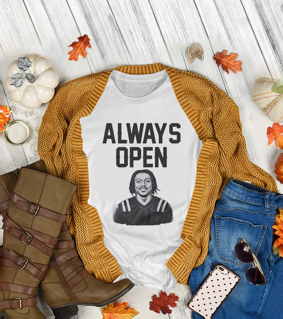 Always Open Bold Text with Cartoon Football Player T-Shirt