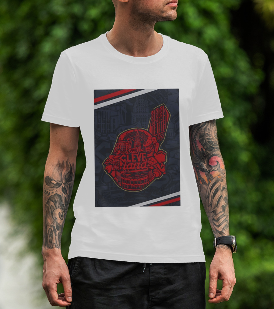 Cleveland 1948 Baseball Team City Mosaic Landmark Collage T-Shirt