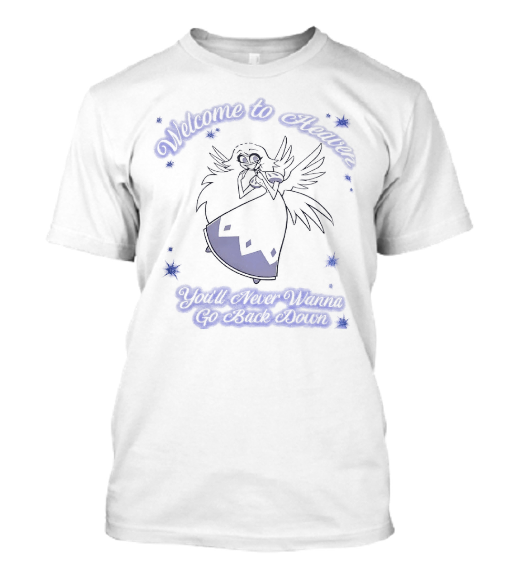 Emily Hazbin Hotel Welcome To Heaven You'll Never Wanna Go Back Down Angelic Invitation T-Shirt