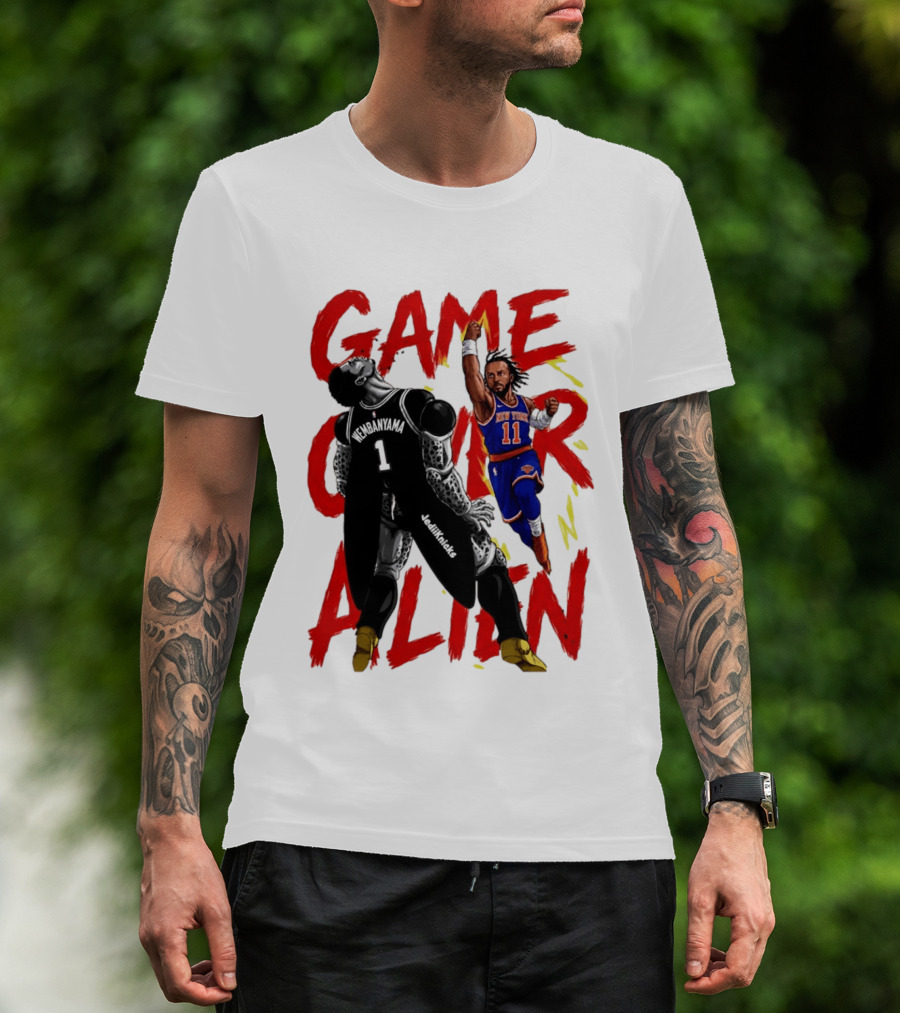 Game Over Alien Wembanyama Vs Jalen Gohan Brunson Knicks T-Shirt