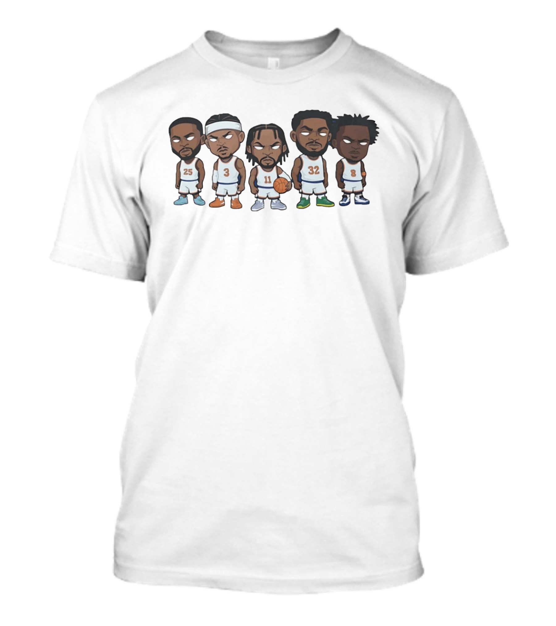 New York Knicks 2026 Player Cartoon Characters 25 3 11 32 8 T-Shirt