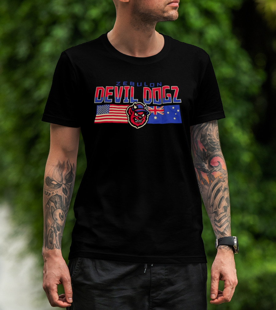Zebulon Devil Dogz American Australian Flags T-Shirt