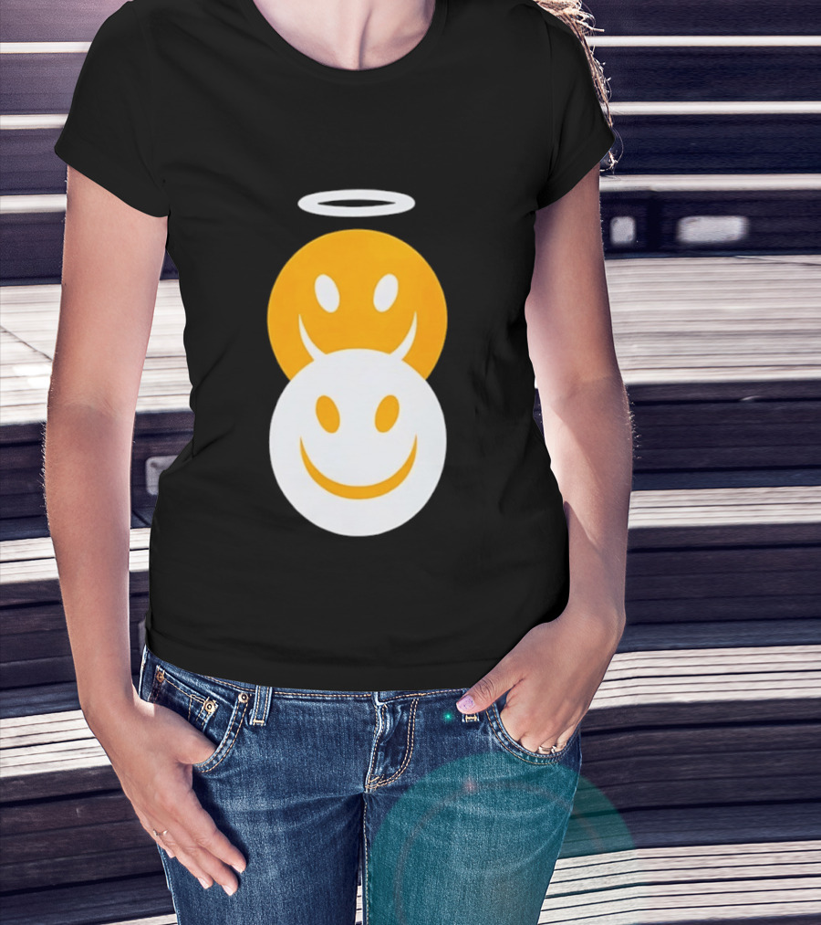 Angel And Devil Smiley Faces Halo And Horns T-Shirt