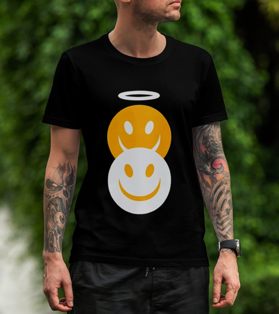 Angel And Devil Smiley Faces Halo And Horns T-Shirt