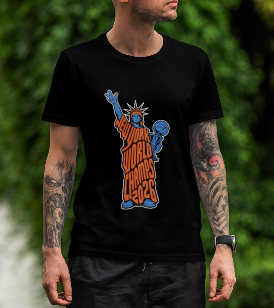 New York World Champs 2026 Statue Of Liberty Basketball Trophy T-Shirt