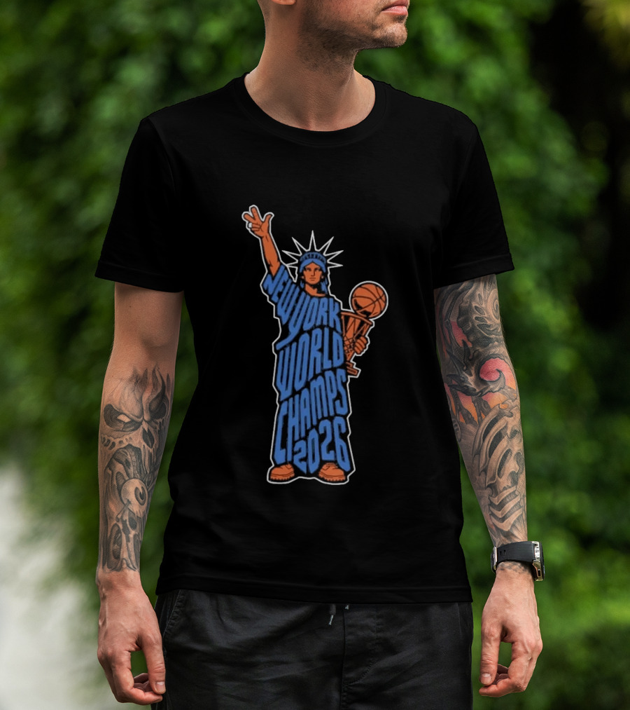 New York World Champs 2026 Statue Of Liberty Basketball Trophy T-Shirt