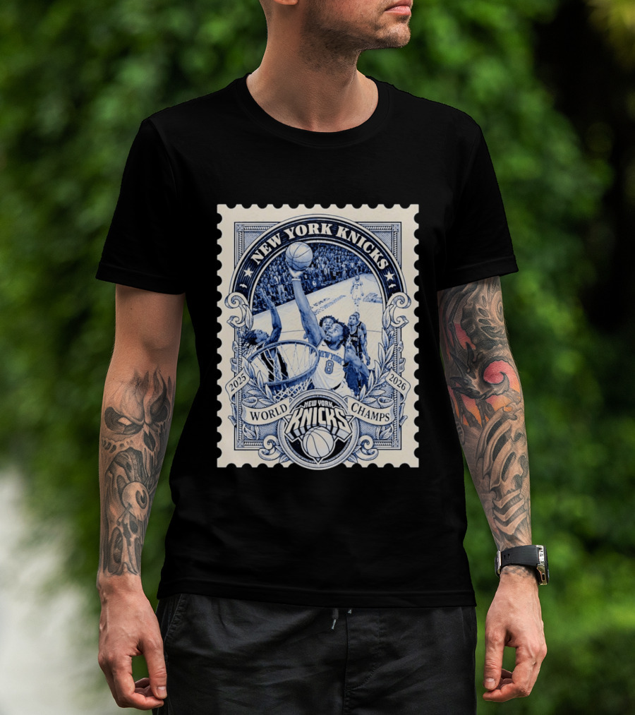 New York Knicks 2026 World Champs OG Anunoby Basketball Stamp T-Shirt