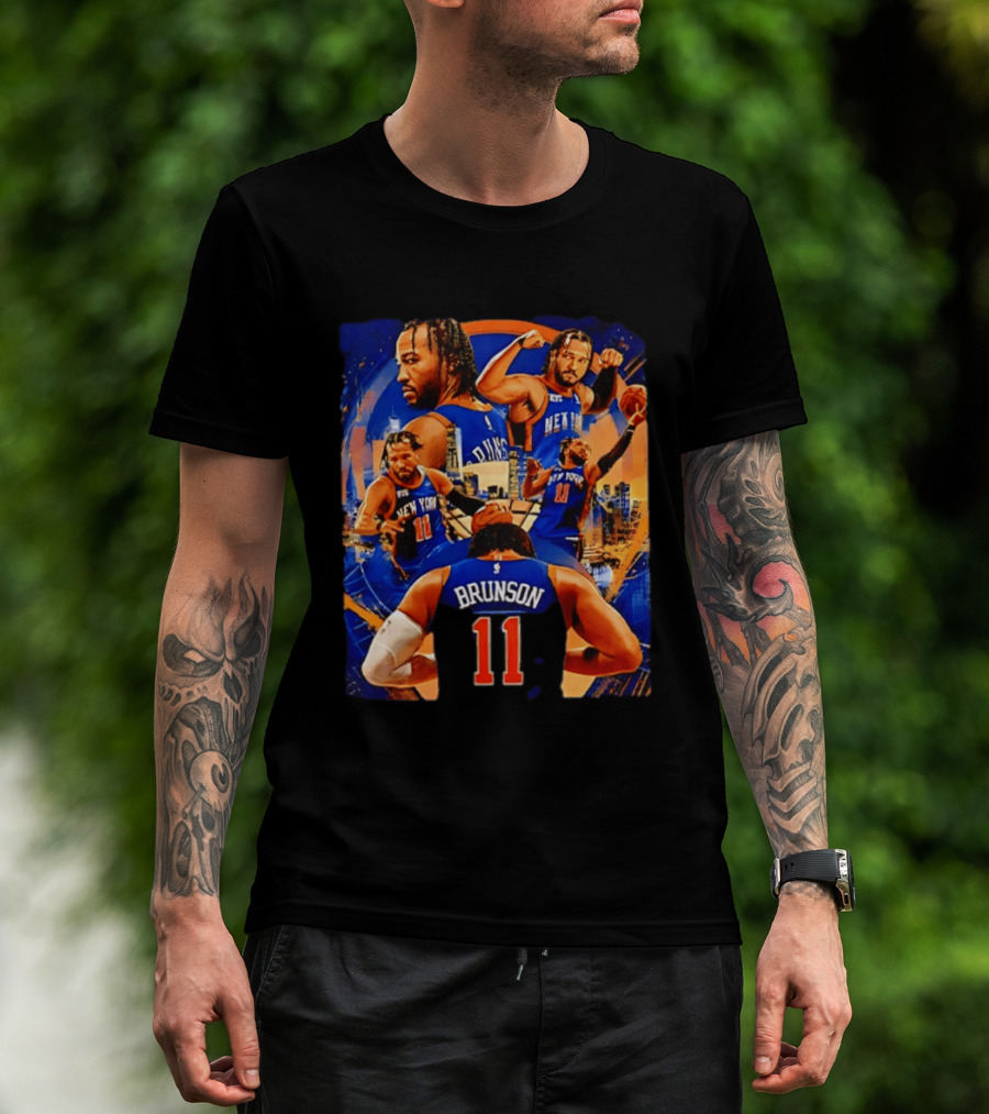 New York Knicks Jalen Brunson Number 11 Team Collage T-Shirt