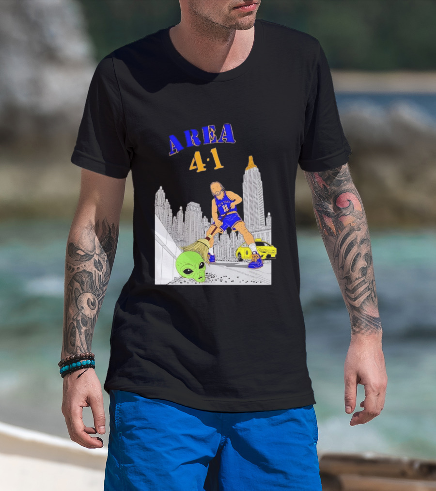 AREA 4 1 Jalen Brunson New York Knicks Vs Alien San Antonio Spurs T-Shirt