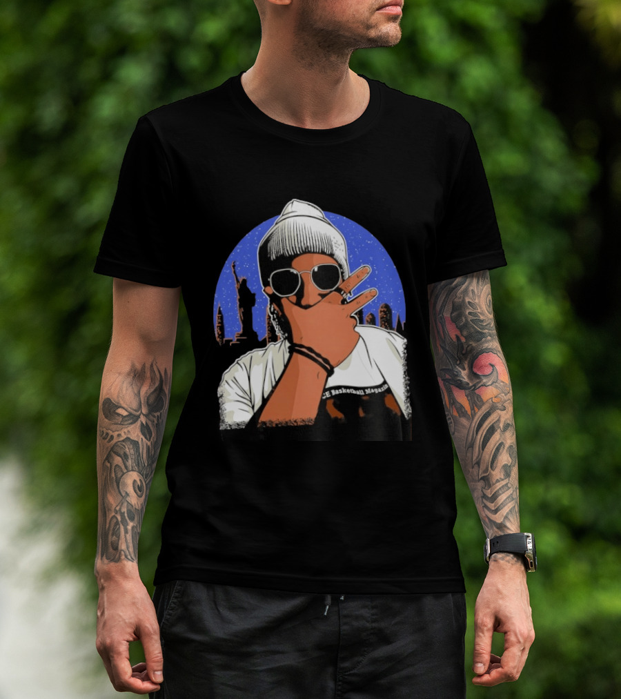 Jalen Brunson's Dad Celly Peace Sign NYC Skyline Basketball Magazine T-Shirt