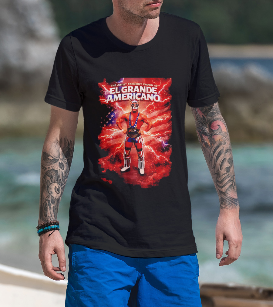 The Artist Formerly Known As El Grande Americano Luchador Flag Lightning T-Shirt