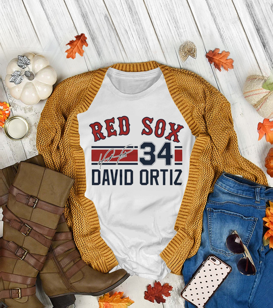 Red Sox 34 David Ortiz Signature Boston T-Shirt