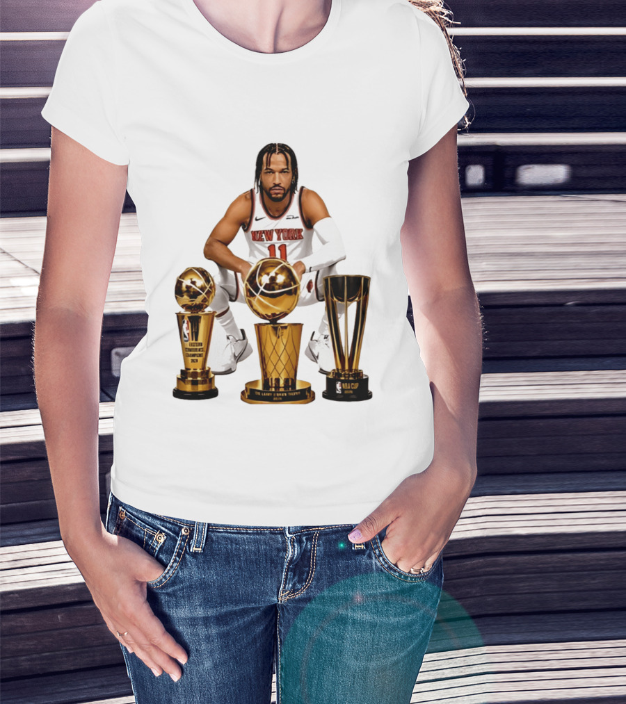 New York Knicks Jalen Brunson 11 Trophy Collection NBA Champions T-Shirt