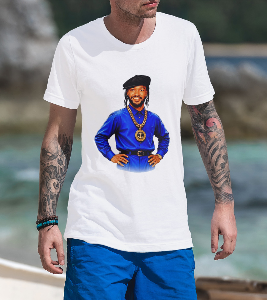 Jalen Brunson NY Knicks Always Business Never Personal Anchor Chain Beret Outfit T-Shirt