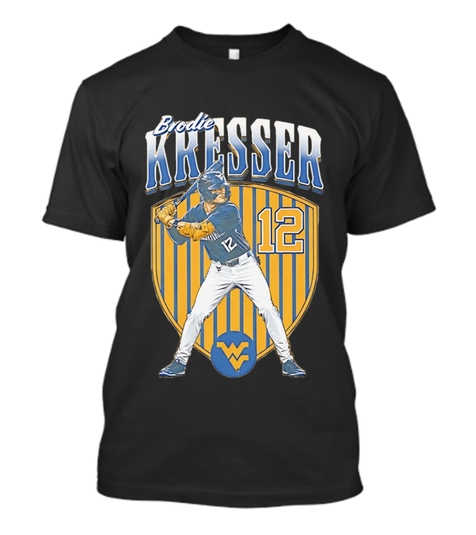 West Virginia Mountaineers Brodie Kresser Number 12 Baseball Player T-Shirt