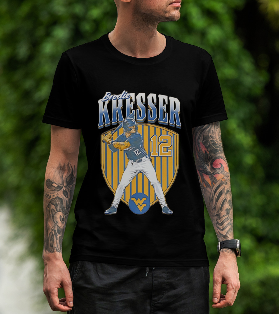 West Virginia Mountaineers Brodie Kresser Number 12 Baseball Player T-Shirt