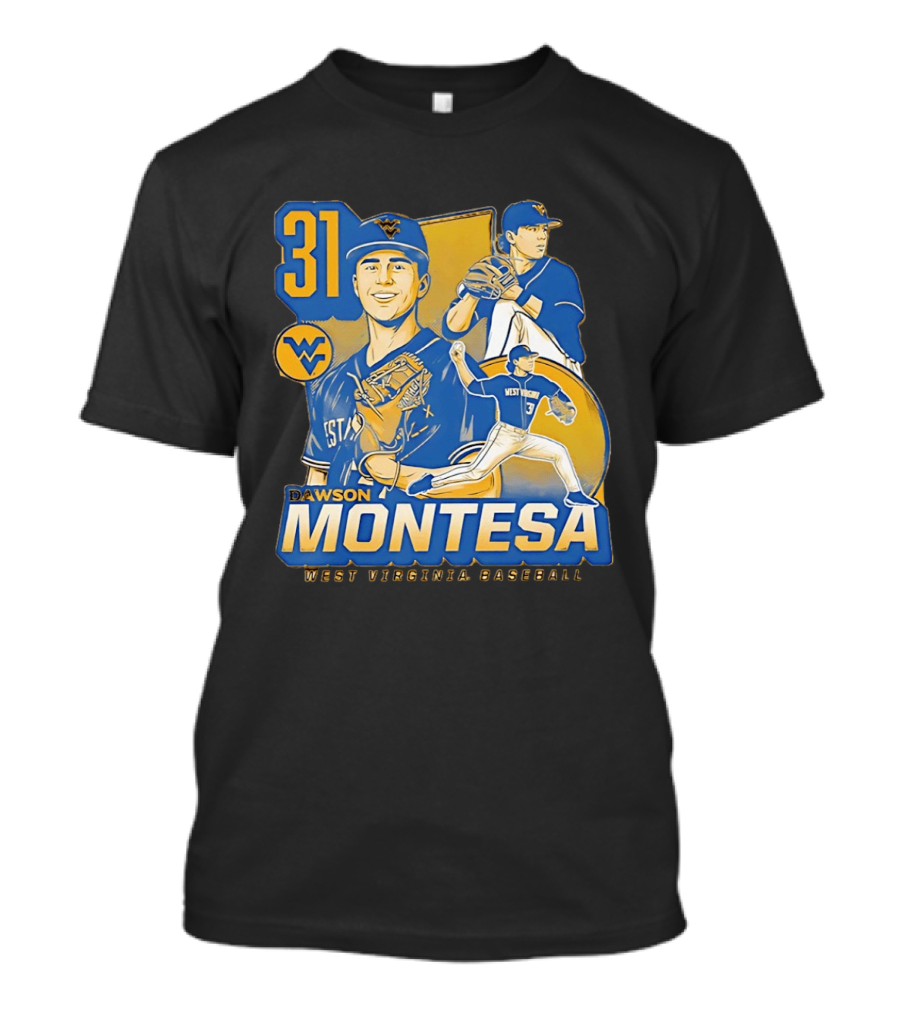 West Virginia Baseball Dawson Montesa 31 Mountaineers T-Shirt