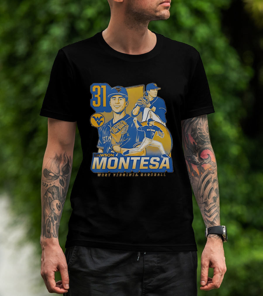West Virginia Baseball Dawson Montesa 31 Mountaineers T-Shirt