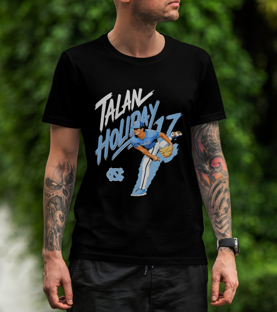 North Carolina Tar Heels Talan Holiday 17 Pitching Action T-Shirt