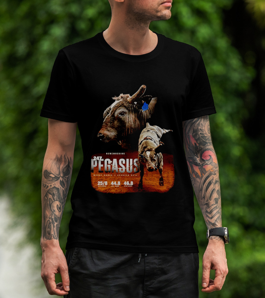 Remembering Pegasus 247 Legendary Rodeo Bull Statistics 25/8 44.8 46.8 T-Shirt