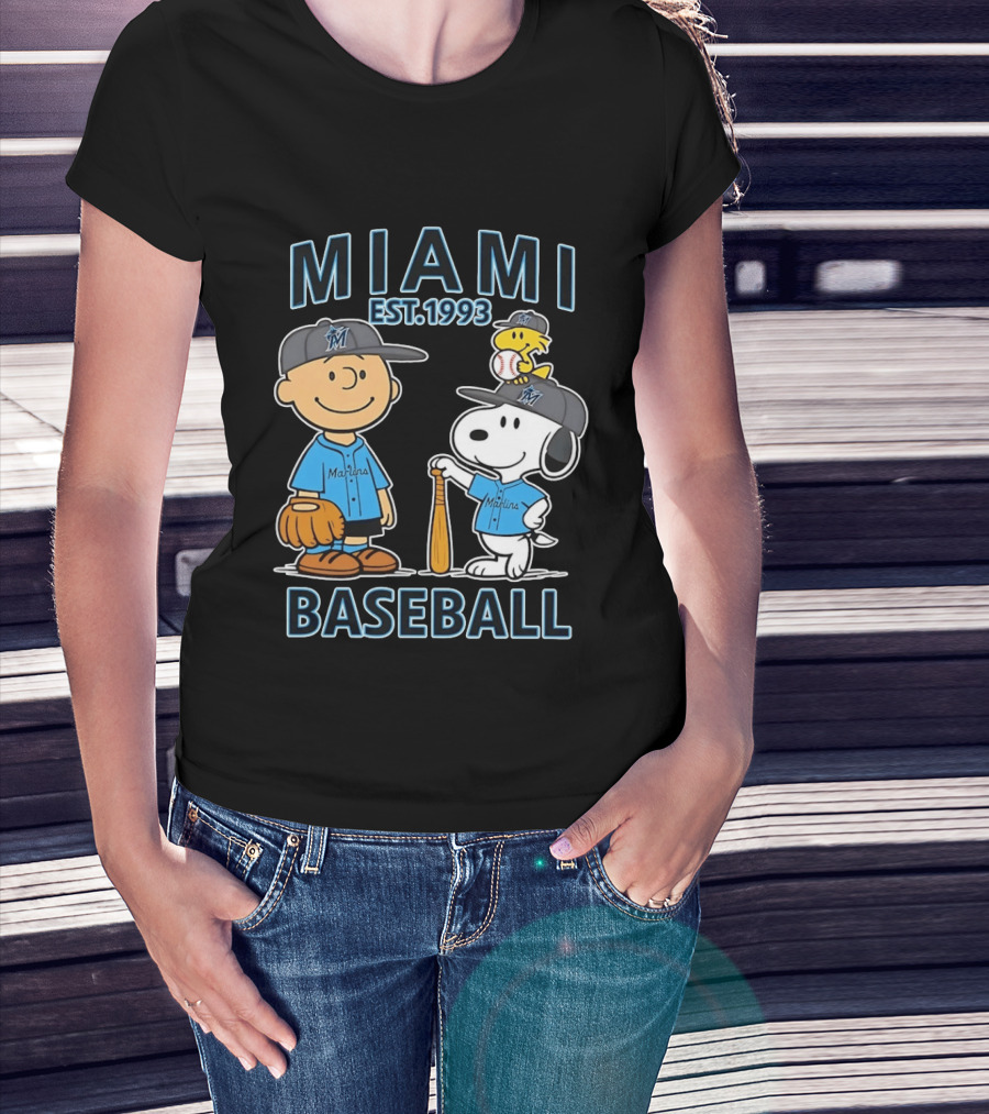 Miami Marlins Baseball Peanuts Characters Est 1993 T-Shirt