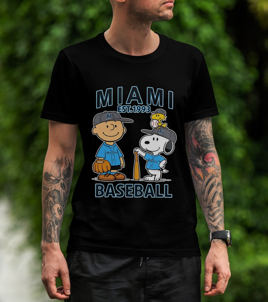 Miami Marlins Baseball Peanuts Characters Est 1993 T-Shirt